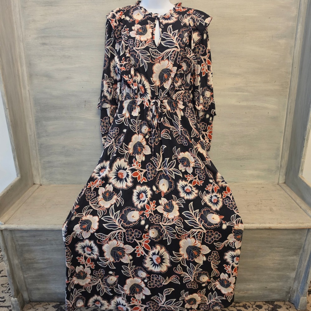Who What Wear 51% Cotton Multicolor Floral Print Long Sleeve Maxi Dress Large GC
